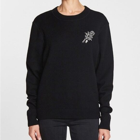 Frame Denim Floral Embroidered Sweater Crew Neck Wool Blend Pullover Preppy M - Picture 1 of 8